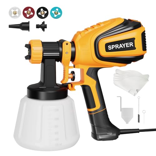 VONFORN Paint Sprayer, 700W HVLP Spray Gun with Cleaning & Blowing Joints, 4 Nozzles and 3 Patterns, Easy to Clean, for Furni