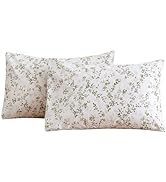ECOCOTT Pillowcase Standard Size Set of 2, Mini Green Leaves Pattern Printed Floral Pillow Cases ...