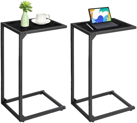 MOOACE C Shaped End Table Set of 2, Snack Side Tables for Sofa, Couch Table for Small Space That Slide Under, TV Trays for Living Room Bedroom, Black