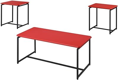Lilola Home GT 3 Piece Red Carbon Fiber Wrap Coffee Table and End Table Set