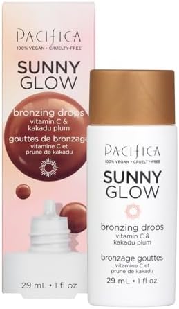 Pacifica Beauty Sunny Glow Bronzing Drops with Vitamin C, Skin Tint Illuminator, Liquid Bronzer, Dewy Healthy Glow, Silky Sunkissed Skin, Vegan and Cruelty Free, 1 fl oz