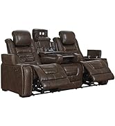 Signature Design by Ashley Game Zone Faux Leather Adjustable Power Reclining Sofa with Cup Holder...