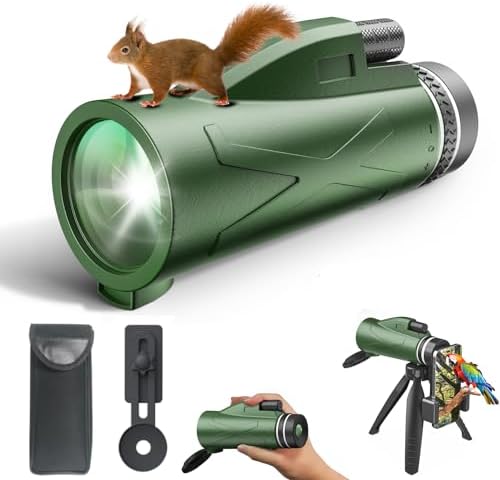 Eullsi 80x100 HD Monocular Telescope, Monoculars for Adults High Powered with Smartphone Adapter Tripod, BAK-4 Prism & FMC Lens, Suitable for Bird Watching Stargazing Hunting Camping, Green