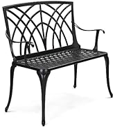 VINGLI 38" Outdoor Bench Cast Aluminium Garden Bench, Orchid Porch Bench Patio Bench Deck Furnitu...