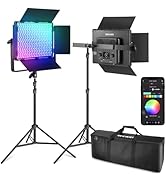 NEEWER 2 Pack PL60C RGB LED Panel Video Light Kit with 6.6ft/2m Spring Cushioned Light Stands/Bag...