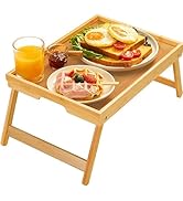 Bamboo Bed Tray Table with Foldable Legs, Breakfast Tray for Sofa, Bed, Eating, Working, Used As ...