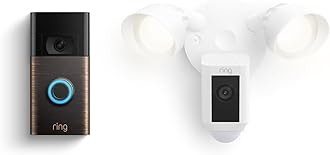 Ring Floodlight Cam Wired Plus, White with Ring Video Doorbell, Venetian Bronze