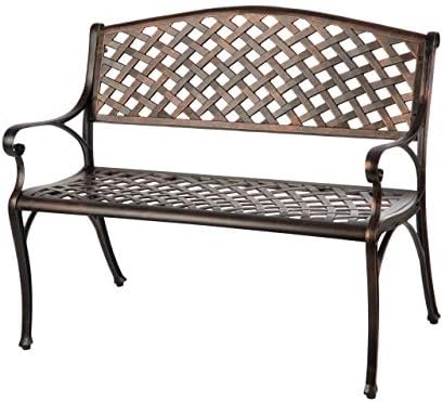 Patio Sense 61491 Patio Bench Cast Aluminum Lightweight Sturdy Bench Perfect for Relaxing Pause in Garden, Backyard Patio Basketweave Design - Antique Bronze Finish