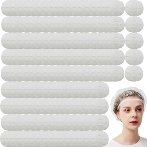 RONYOUNG 200PCS Disposable Shower Caps Bulk 16" Plastic Clear Hair Cap Elastic Waterproof Bath Caps for Women Hair Care Cleaning Supplies Spa Hotel and Hair Salon Home Use Travel Accessories