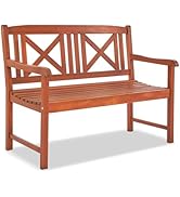 VINGLI 47” Outdoor Bench Garden Bench, Acacia Wood Patio Front Porch Bench Outdoor Wood Bench Wat...