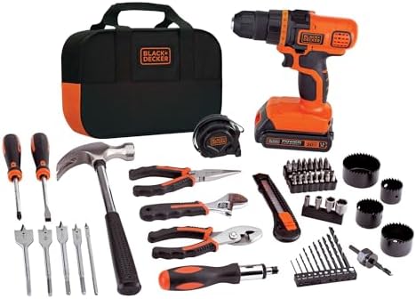 BLACK+DECKER 20V Max Drill & Home Tool Kit, 68 Piece (LDX120PK)