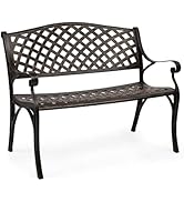 VINGLI 40.5" Outdoor Bench Patio Garden Bench,Anti- Rust Cast Aluminum Patio Bench Front Porch Be...