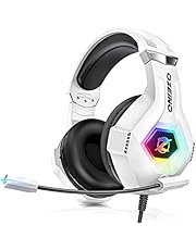 Gaming Headset for PS5 PS4 PC, Over-Ear Headphones with Surround Sound &amp; RGB Light for Xbox Switch Mac Laptop white