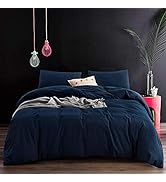 ECOCOTT Navy Blue Duvet Cover Queen, 100% Washed Cotton 3 Piece Bedding Set 1 Duvet Cover with Zi...