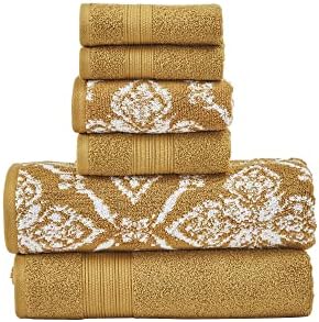 Modern Threads Amaris 6-Piece Reversible Yarn Dyed Jacquard Towel Set - Bath Towels, Hand Towels, & Washcloths - Super Absorbent & Quick Dry - 100% Combed Cotton, Gold