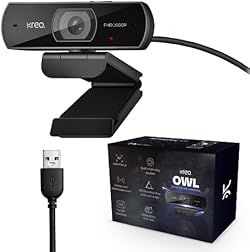 Kreo Owl Full HD 1080P 60 FPS Webcam with Auto-Focus and Built-in Dual Digital Mic, Plug and Play Setup for Vi