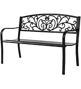 VINGLI Outdoor Bench for Patio Metal Garden Bench w/PVC Back Pattern, Black Park Bench Front Porc...