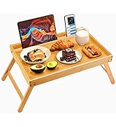 Bamboo Bed Tray Table, Large Breakfast - 21.7x14 Inch with Folding Legs, Multipurpose Serving Use...