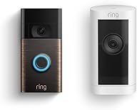 Ring Video Doorbell, Venetian Bronze with Ring Stick Up Cam Pro Battery, White