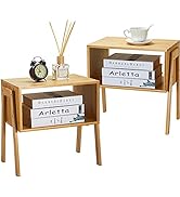 Pipishell Bamboo Stackable End Tables, Wood Living Room Nightstand, Bedside Tables for Bedroom St...