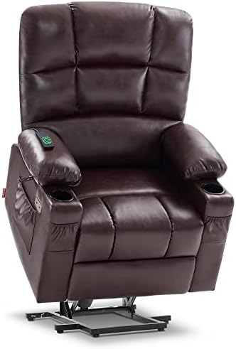 MCombo Large Lay Flat Dual Motor Power Lift Recliner Chair Sofa with Massage and Heat for Elderly People, Infinite Position, Faux Leather 7680 (Dark Brown, Large)