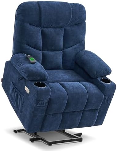 MCombo Regular Power Lift Recliner Chair with Extended Footrest for Elderly People, Fabric 7287 (Navy Blue, Regular)