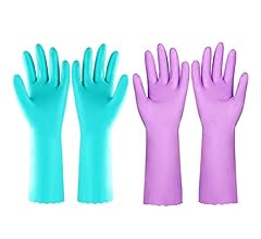 Elgood Reusable Dishwashing Cleaning Gloves with Latex free, Cotton lining,Kitchen Gloves 2 Pairs,Purple+blue large