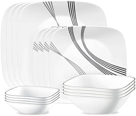 Corelle Urban Arc 16pc, Service for 4, Dinnerware Set, 8 Plates Bowls, Chip & Break Resistant, Dinner and Corelleware White