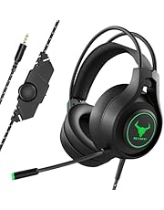 Gaming Headset for Xbox One, PC, PS5, PS4 Controller, and Other Devices with a 3.5mm Audio Jack, Surround Stereo Gaming Headphones with Clearing Microphone Volume Control Bass, Soft Memory Earmuffs