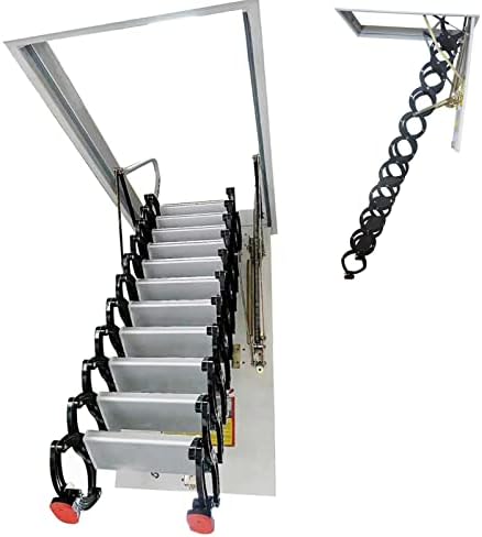 TECHTONGDA Attic Ceiling Pull Down Ladder Extension Folding Stairs Retractable Attic Folding Ladder with 28 x 35 Inch Opening Size and 9.8 feet Height for Ceiling