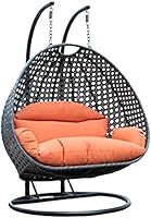 Metal Unifort Outdoor Furniture Beautiful Big Double Seater Black Swing Chair&Stand&Orange Color Cushion&Hook