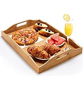 Extra Large Bamboo Serving Tray Food Tray with Handles, Multi-Use Tray for Food, Drinks, Coffee, ...