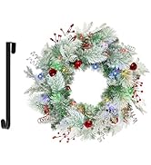 Christmas Wreath for Front Door 24inch - Pre-Lit Artificial Christmas Wreath, Lighted Christmas W...