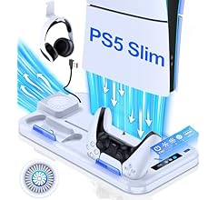 HEYLICOOL PS5 Slim Stand and Cooling Station with Dual Controller Charging Station for Playsation 5 Slim Disc/Slim Digital …