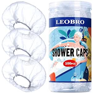 LEOBRO Disposable Shower Caps, 100PCS Shower Caps, Shower Cap for Women Waterproof, Disposable Clear Plastic Shower Cap for Women, Thick Plastic Caps for Hair Treatment, Regular Size 17.3 INCH