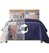 Elegant Comfort 3-Piece Quilted Reversible Floral Patchwork Bedspread Coverlet Set with Pillow Sh...