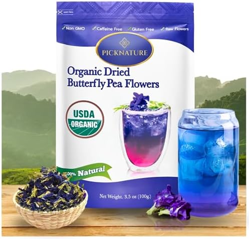 PICKNATURE Butterfly Pea Flower Tea Loose Leaf Freshly Picked from Thailand | 3.5 oz (300+ Cups) | Herbal Blue Tea Gifts | USDA Organic