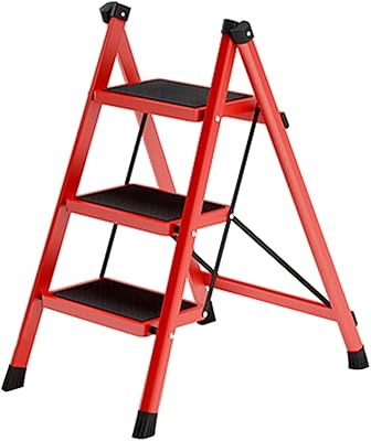 ZXXL Step Ladders 3 Step, Folding Lightweight Small Step Stool with Wide Anti- Slip Pedal, Portable Sturdy Multi- Use Stepladder (Color : Red)