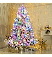 Prelit Colorful Christmas Tree 6ft - Artificial Snow Christmas Trees 260 Multicolored Lights, Fib...