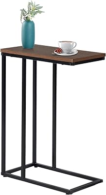 fusehome C-Shaped End Table, for Living Room, Bedroom, Small Spaces, TV Tray Table, Couch Side Table, Laptop Table, Bedside Table, Rustic Brown and Black
