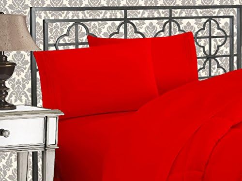 Elegant Comfort 1500 Premier Hotel Quality 4-Piece Bed Sheet Sets, Deep Pockets - Luxurious Wrinkle Free & Fade Resistant, Queen,Red