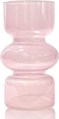 BLOFLO Pink Transparent Glass Hydroponic Vase, 7Inches Colored Vase for Flower, Three-Layer Glass Floral Vase for Home Décor,