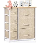 7 Drawer Fabric Dresser Storage Tower, Dresser Chest with Wood Top and Easy Pull Handle, Organize...