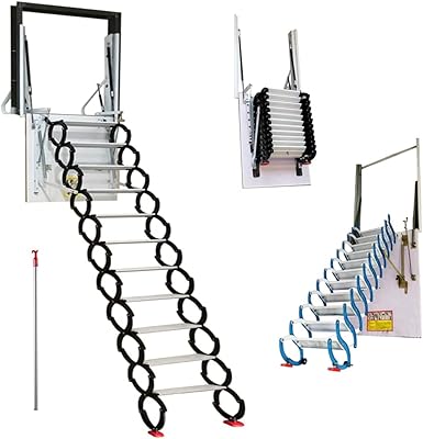 INTBUYING Attic Ladder Side-Mounted Wall Ladder, Attic Loft Ladder Stairs, Al-Mg Alloy Loft Side-Wall Folding Stairs,11 Steps Extension Wall Pulldown Ladder, 27.5x35.4in/9.2ft Height/Load 660lb