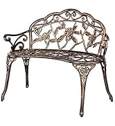 VINGLI 38.5" Patio Park Garden Outdoor Metal Rose Bench,Cast Iron Cast Aluminium Frame Antique Fi...