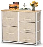 Pipishell Fabric Dresser, 5 Drawer Storage Chest Tower, Organizer Unit for Bedroom, Hallway, Entr...