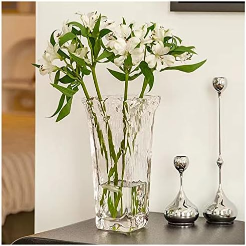 Funsoba Clear Glass Flower Vase Wide Mouth for Home Wedding Heavy Centerpieces Decorative (Clear)