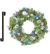 Christmas Wreaths for Front Door 24In - Pre Lit Artificial Christmas Wreath with 40 LEDs 8 Models...