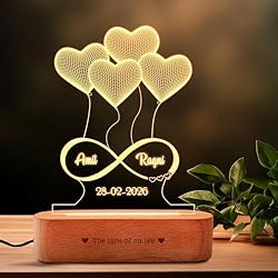 ZOCI VOCI Anniversary Gift for Wife - 3D Illusion Heart Lamp | Engraved Night Lamps Personalized Gifts for Wed