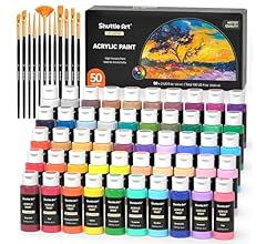 Shuttle Art Acrylic Paint, 50 Colors Acrylic Paint Set, 2oz/60ml Bottles, Rich Pigments, Water Proof, Premium Acrylic Paint…